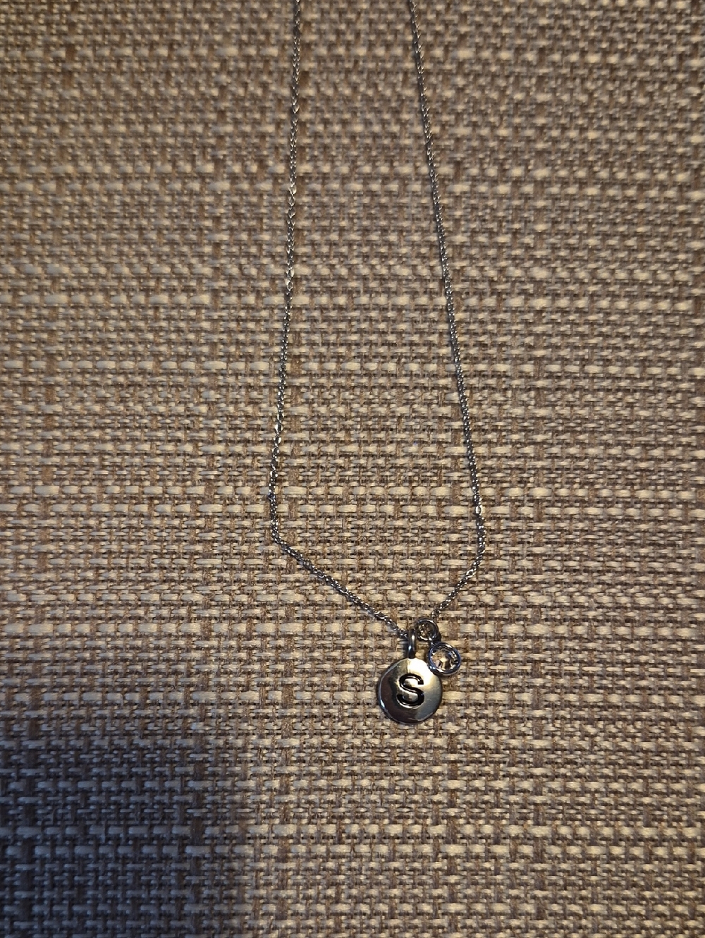 Touchstone Crystal Silver Initial 'S' Necklace with Clear Crystal Accent